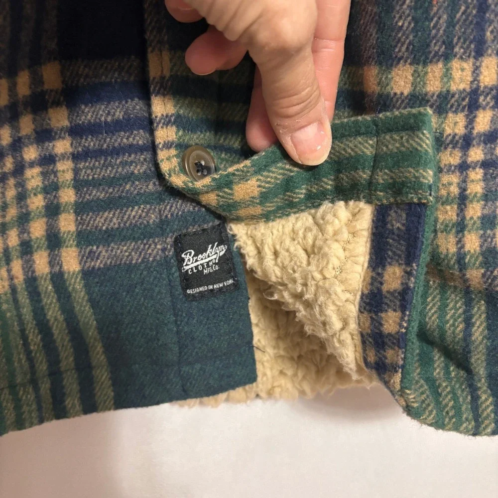 Brooklyn Cloth Flannel Shirt Jacket Mens S Plaid Sherpa Lined Shacket Outdoor